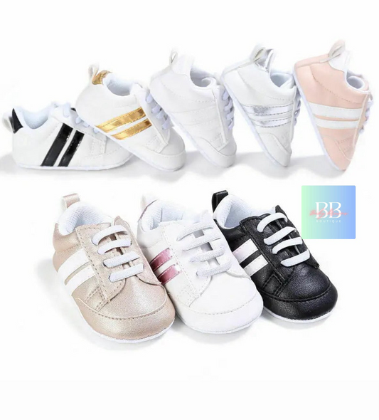 Baby/Toddler Leather Sport Sneakers with Laces. 7 colours, 0-18 months.