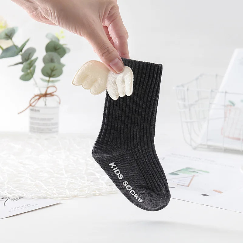 New Baby Girls Knee High Socks Angel Wing Summer Autumn Cotton Socks Solid Candy Color Children Toddler Short Socks for Kids