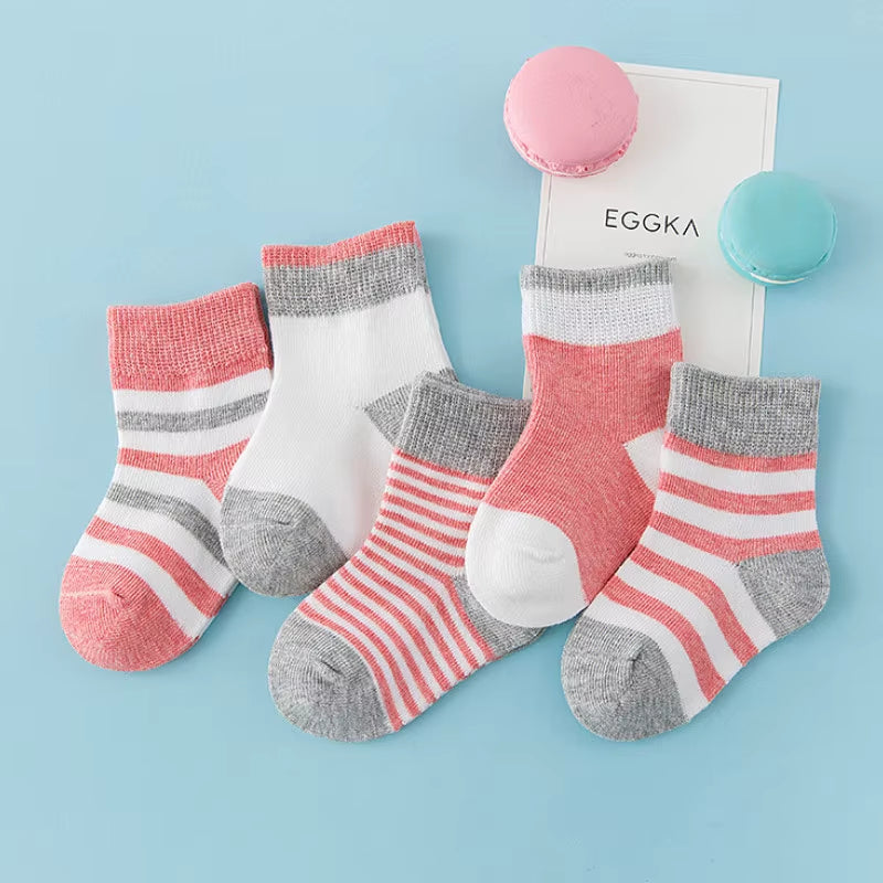 5 Pairs Baby Socks Cotton Spring Autumn Children School Sock Girls Cute Striped Design Newborn Boy Toddler Kids Socks 0-6 Years