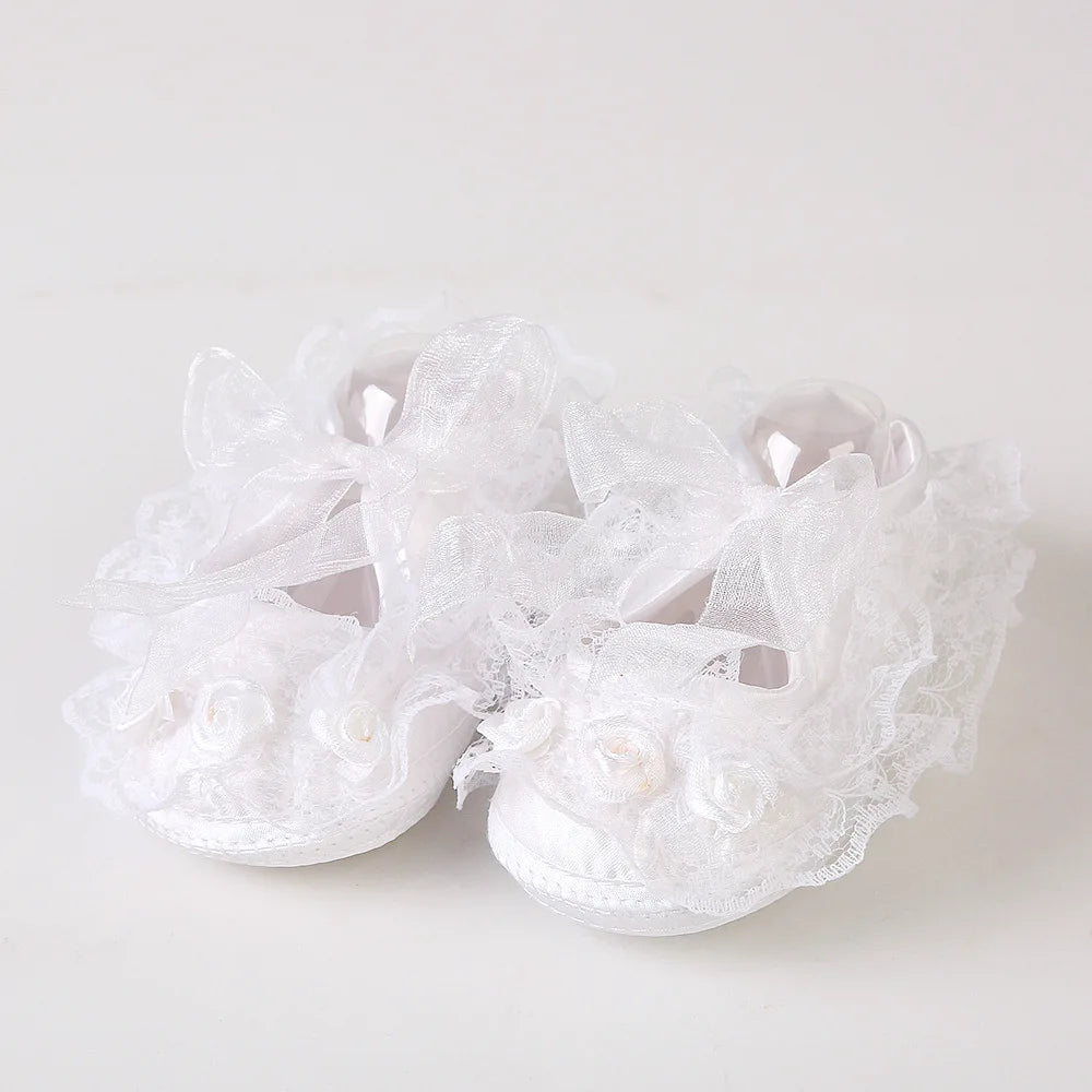 Newborn Princess Soft Sole First Walkers Infant Girls Lace Anti-Slip Shoes for Party Wedding Toddler Crib Cotton Prewalker 0-18M