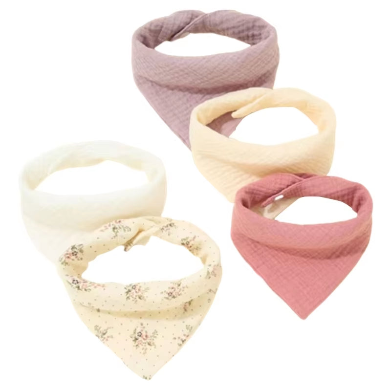 5Pcs Feeding Drool Bibs Cotton Accessories Newborn Solid Color Button Soft Towel Baby Bibs