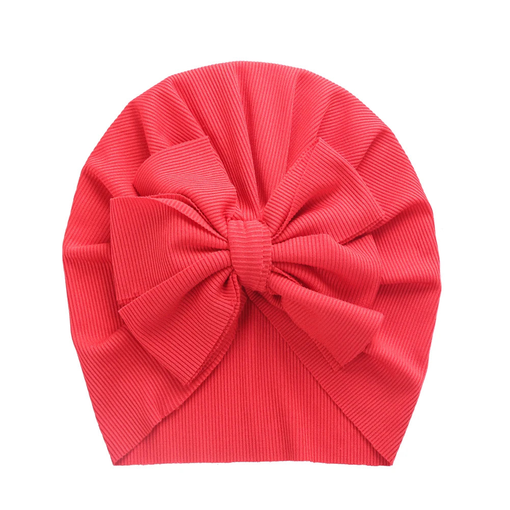 Solid Ribbed Bunny Knot Turban Hats for Baby Boys Girls Beanies Striped Thin Elastic Caps Bonnet Newborn Toddler 0-4T Headwraps