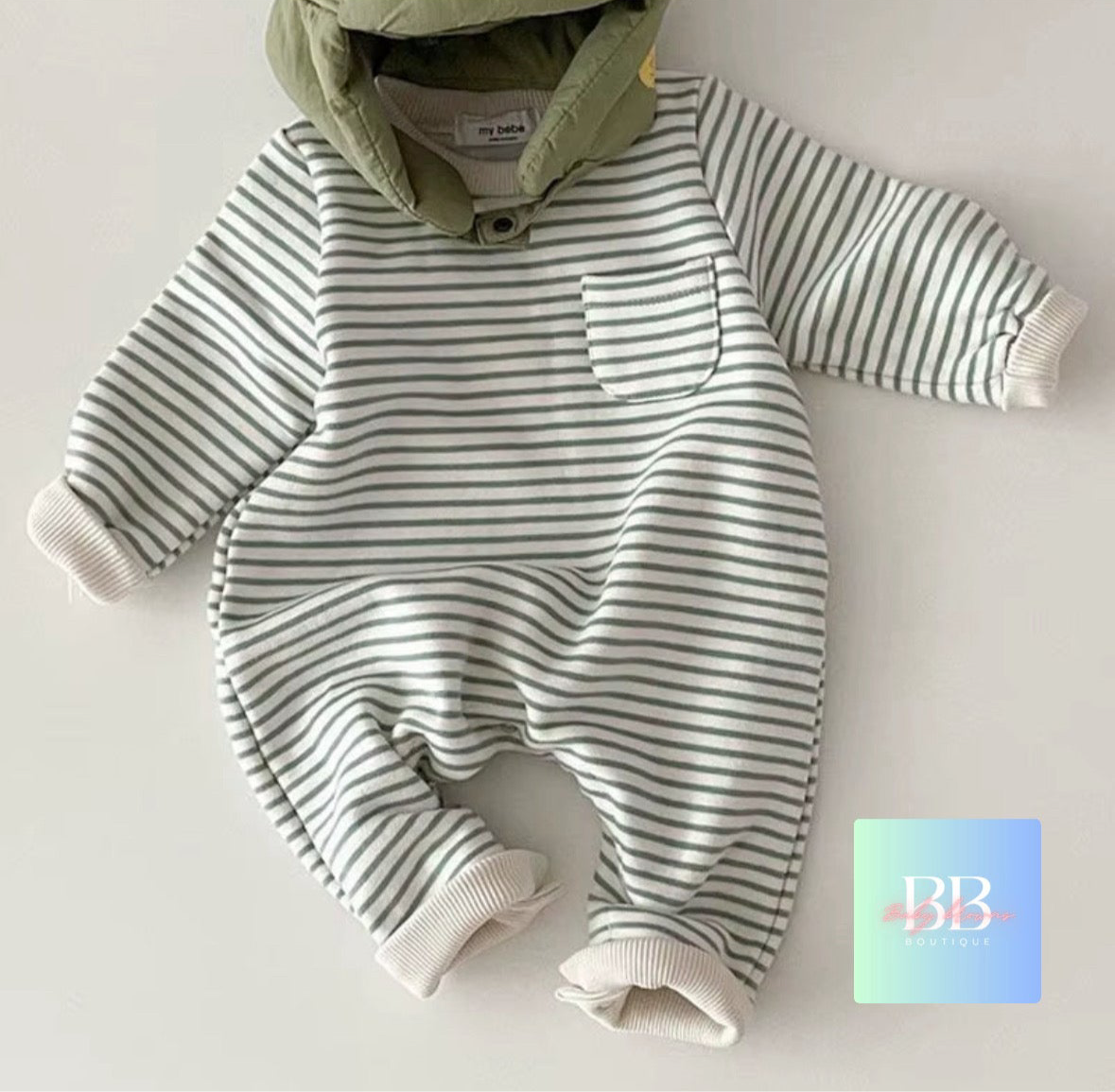 Baby/Toddler Long sleeved Fleece Lined Striped Romper. 4 colours, 6-24M.