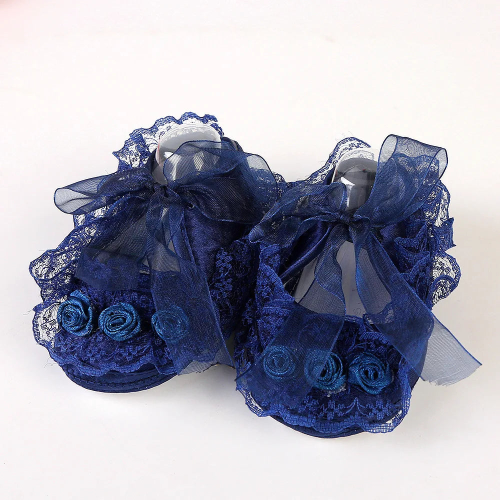 Newborn Princess Soft Sole First Walkers Infant Girls Lace Anti-Slip Shoes for Party Wedding Toddler Crib Cotton Prewalker 0-18M