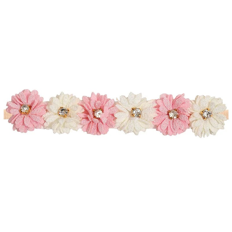 Elastic Baby Girl Flower Headbands Nylon Stretchy Pearl Toddler Hairbands Newborn Rhinestone Hair Band Infant Hair Accessories