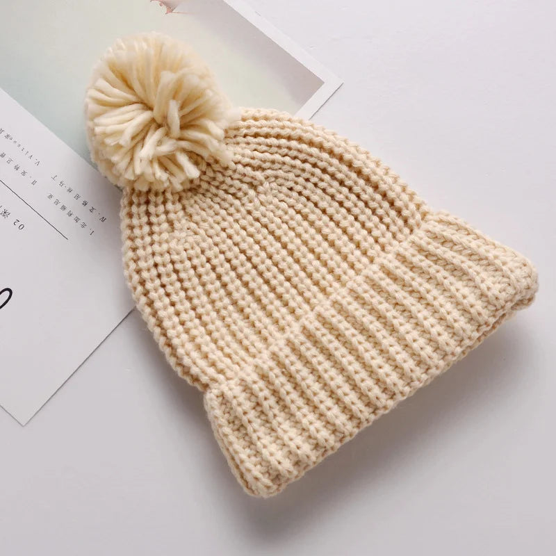 Baby Knitted Winter Hat Boys Girls Pompom Cap Crochet Knitted Candy Color Toddler Beanie Cap Infant Kids Children Hairball Hats