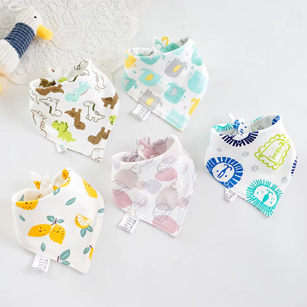 5Pcs/Lot Baby Bibs Triangle Double Cotton Bibs Cartoon Print Saliva Towel Baby Boys Girls Feeding Apron Cotton Bandana Bibs
