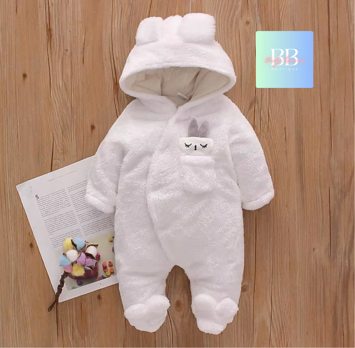 Baby/Toddler Velour Outdoor Romper with cute Hood. 0-18M, 8 variants.