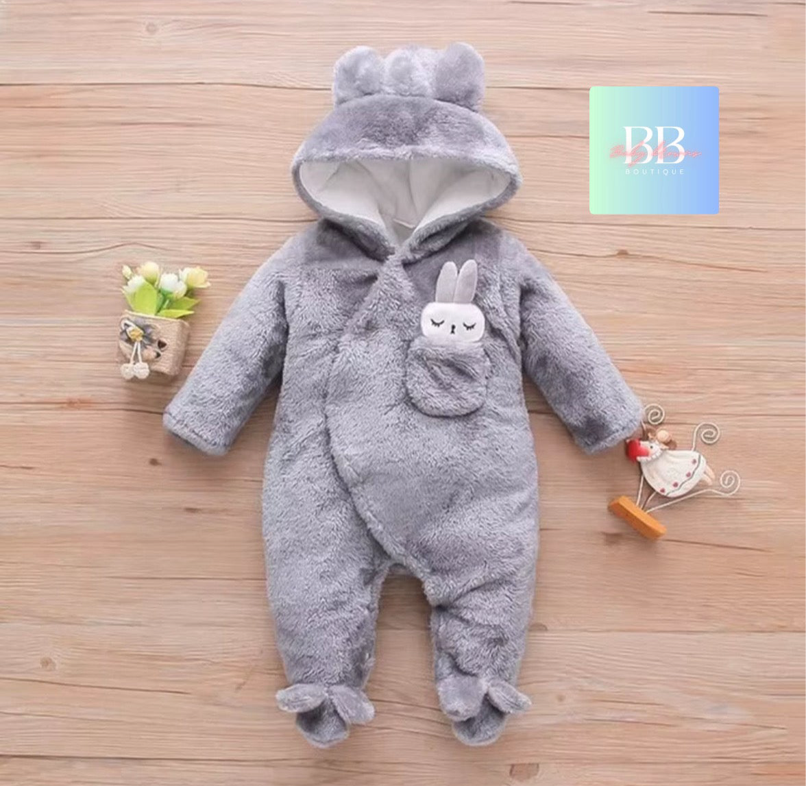 Baby/Toddler Velour Outdoor Romper with cute Hood. 0-18M, 8 variants.