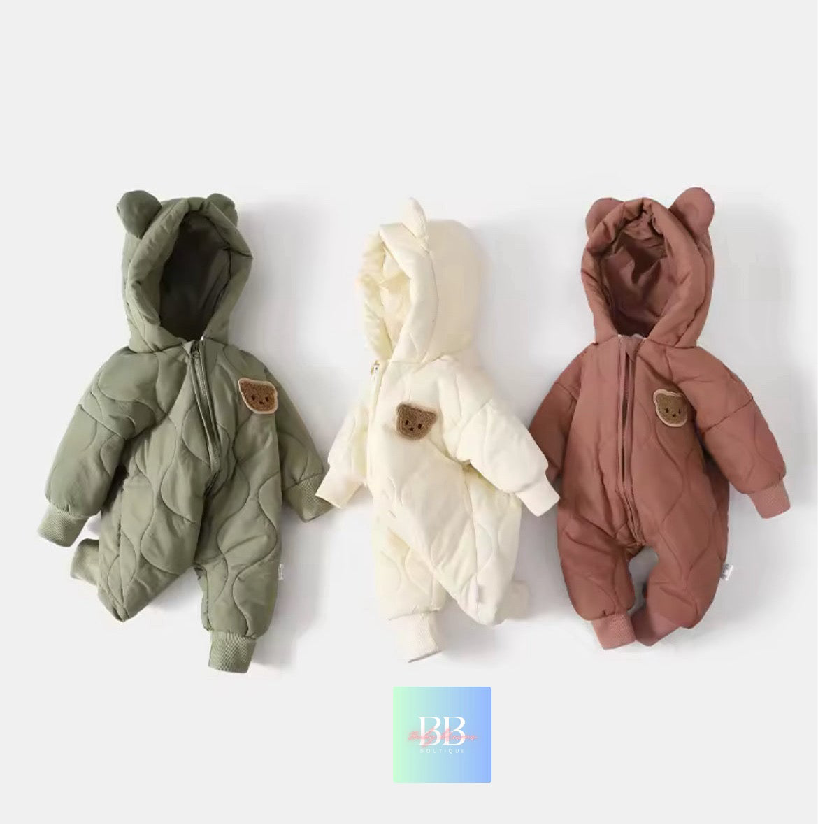 Baby/Toddler Outdoor Fur Lining Long Sleeved Romper Suit with Hood. 3 Colours,  0-12M