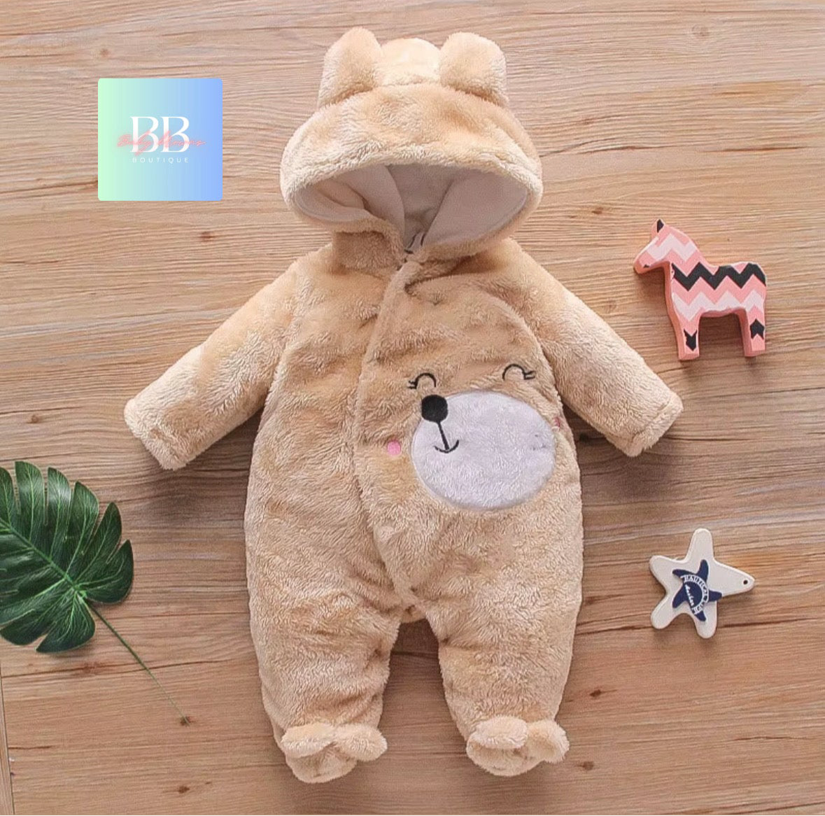 Baby/Toddler Velour Outdoor Romper with cute Hood. 0-18M, 8 variants.