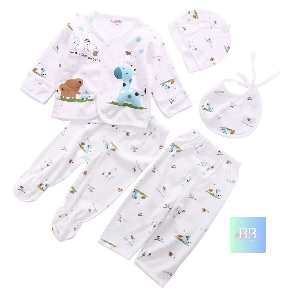 Baby Unisex Pyjamas with Animal Print Shirt & Pants. 0-3M, 3 Colours!