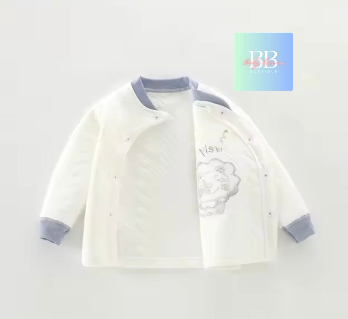 Children's jacket with a logo on a light gray background