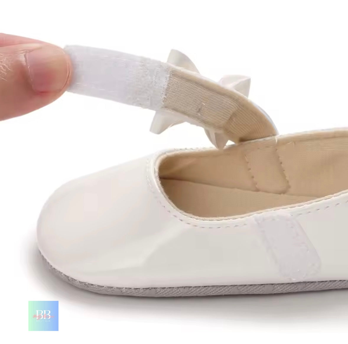 Patent Baby Shoes with Bowknot Velcro Strap. 6 Colours, 0-18M