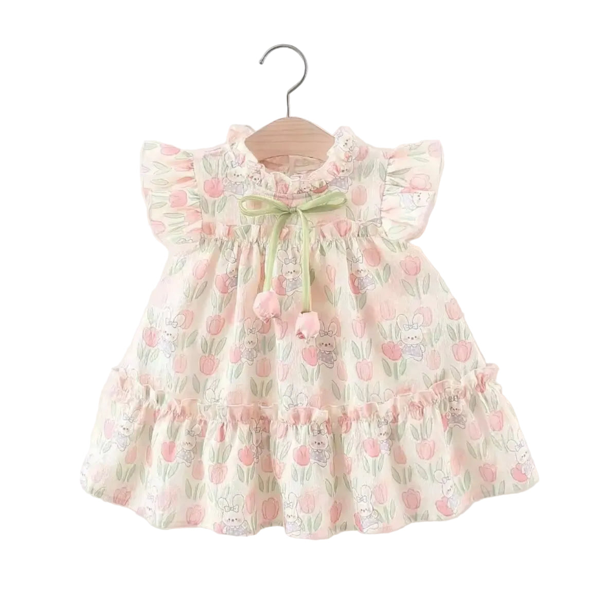 Kids Girls Lightweight Floral Rabbit Print Summer Dress. 9M-4Y