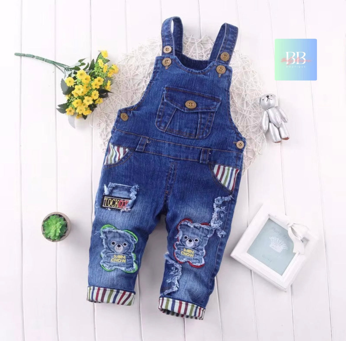 Baby/Toddler Denim Dungarees with Cute Designs. 5 variants, 9M-4Y