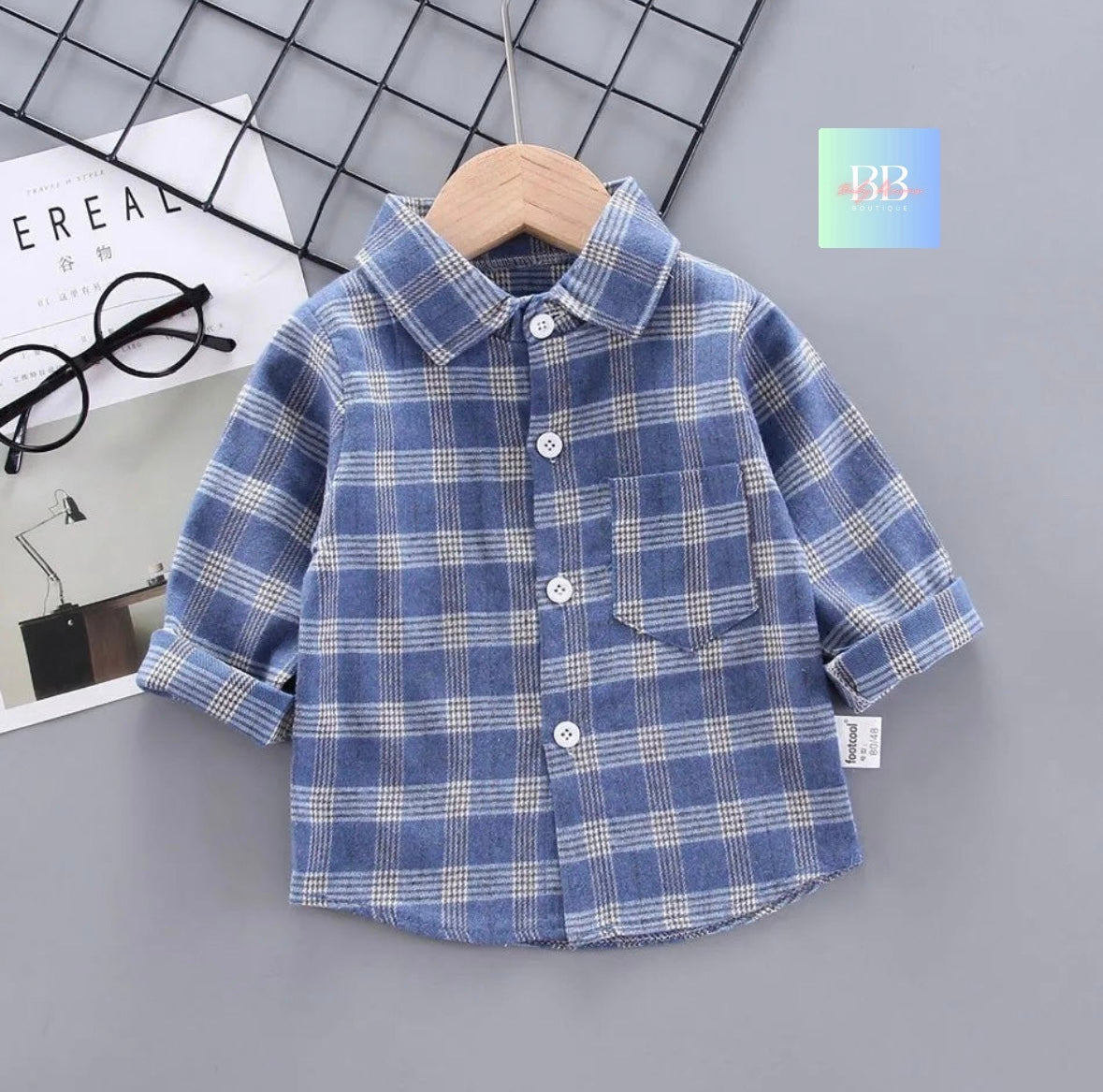 Kids Autumn/Winter Cotton Check Shirt, Long Sleeve. Boys/Girls, 12M-5Y, 5 Colours