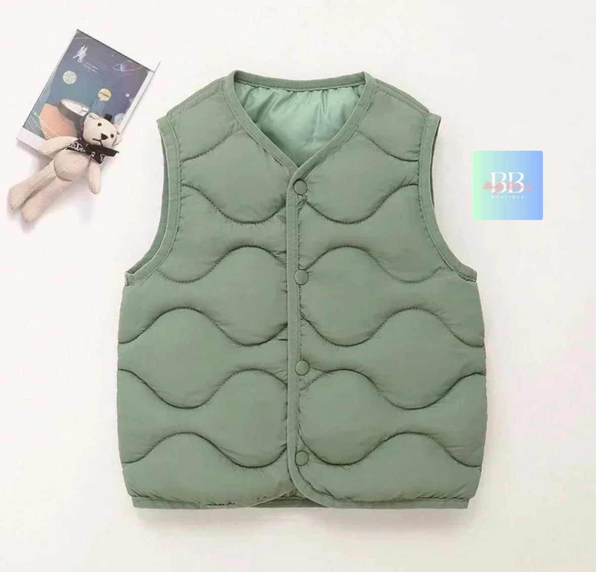 Kids Padded Sleeveless Vest/Bodywarmer with Zip. 5 colours, 2-10Y.