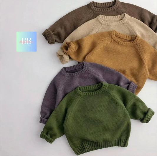 Kids Autumn/Winter Knitted Long Sleeved Round Neck Sweaters. Boys/Girls, 12M-6Y, 4 Colours.