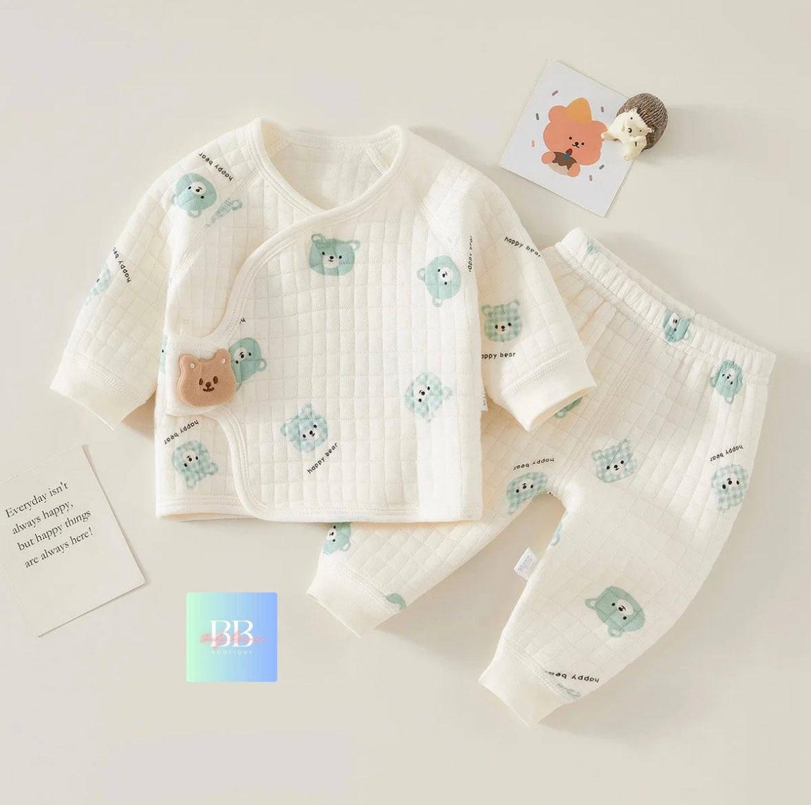 Baby/Toddler Pyjama Sets with Cartoon Bear print. 6 variations, Newborn-6M.