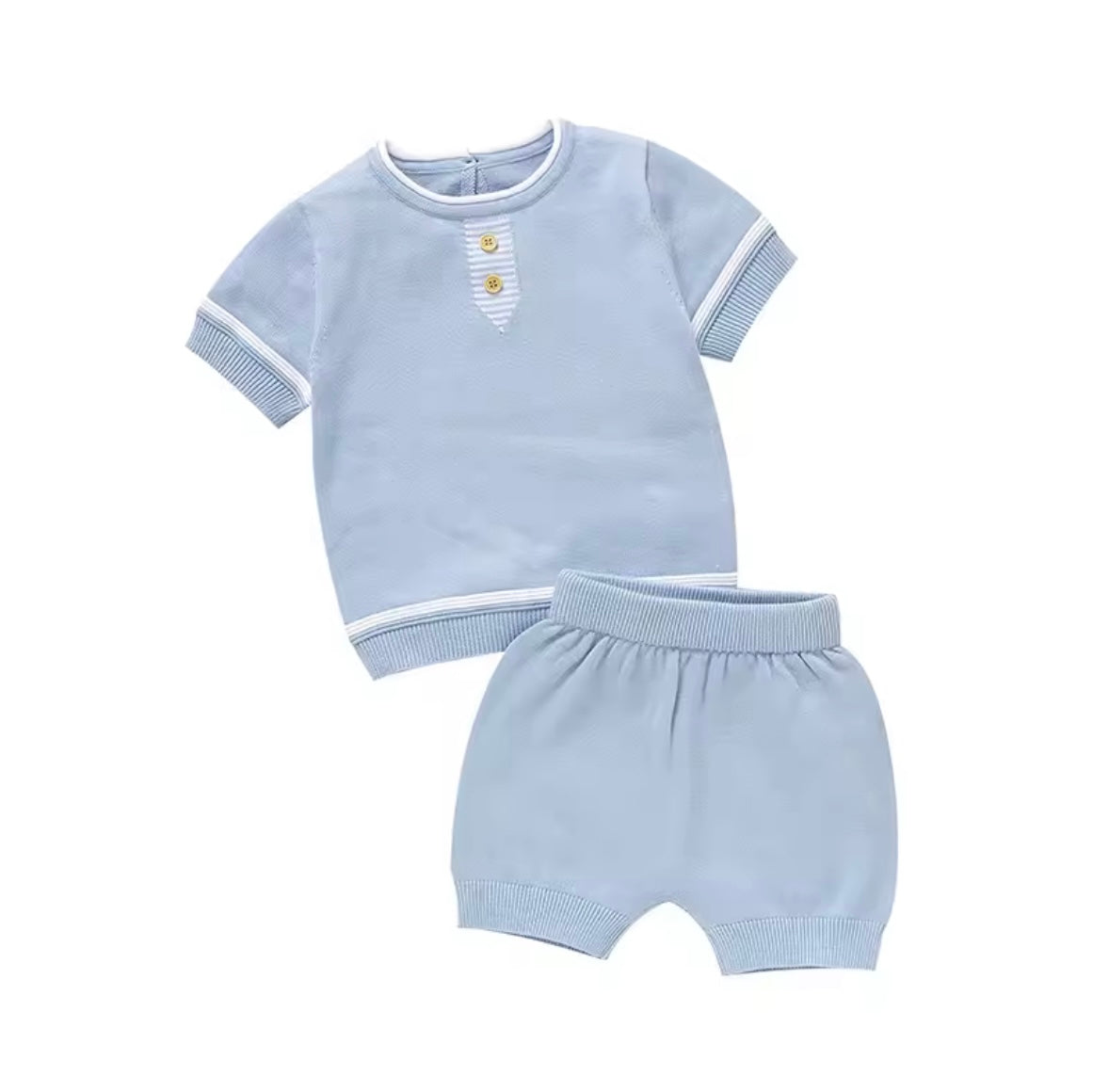 Baby Toddler Short Sleeve Knitted Top & Shorts Set. 3 Colours 3-18M