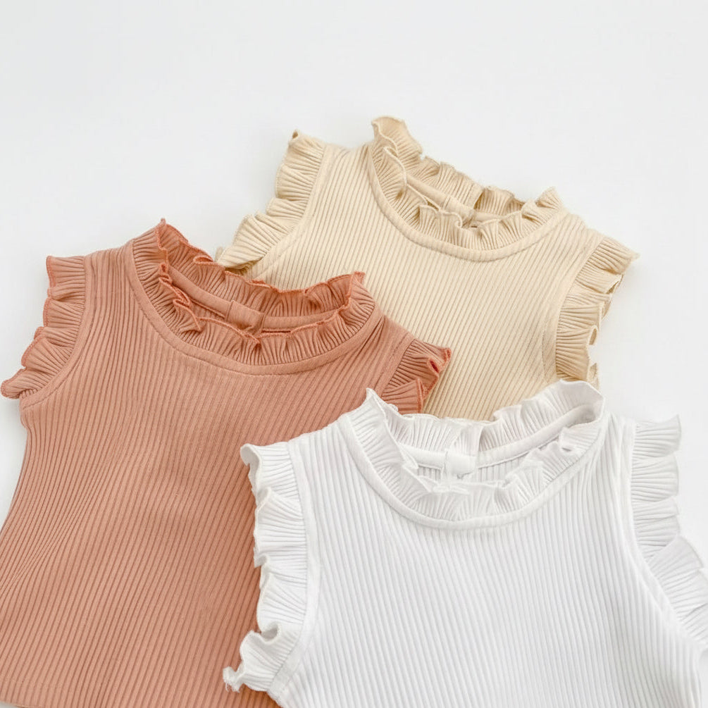 Baby Toddler Girls Ribbed Romper Vest & Matching Shorts Set. 3 Colours 0M-12M