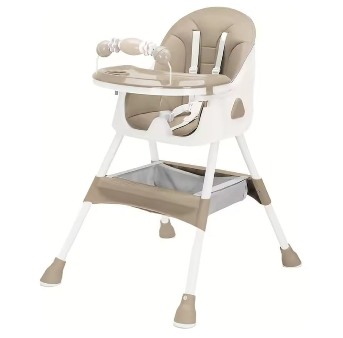 Beige and white high chair on a white background