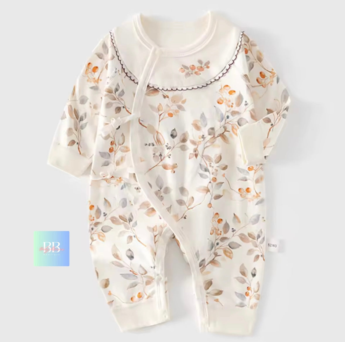 Baby romper with floral pattern on a white background