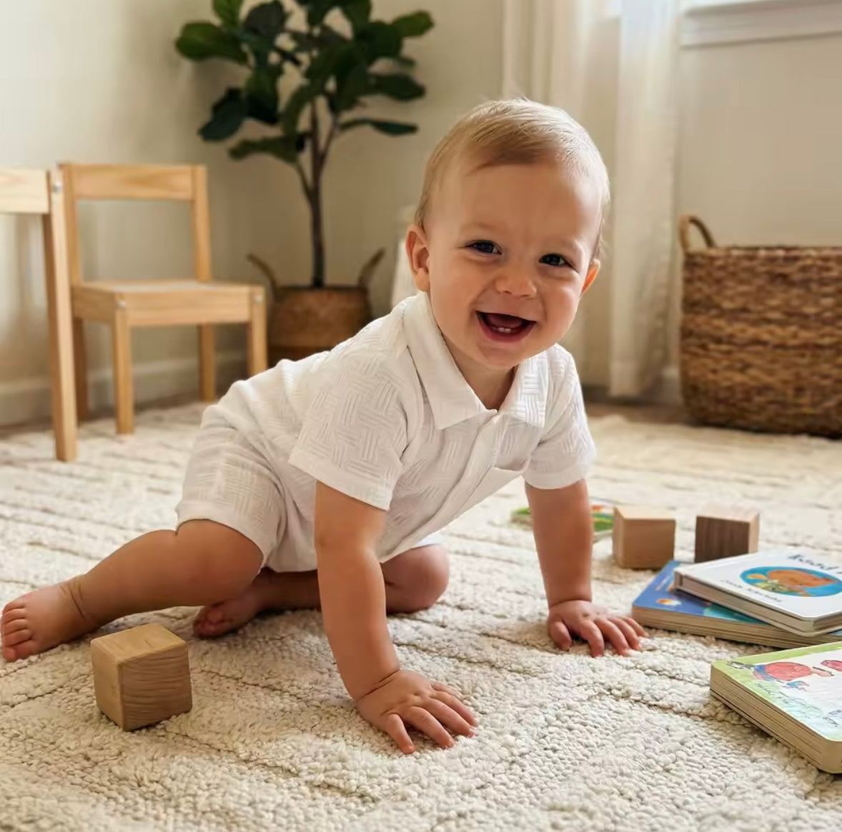 Baby Toddler Boys Lapel Button Front Romper. 4 Colours 3-18M