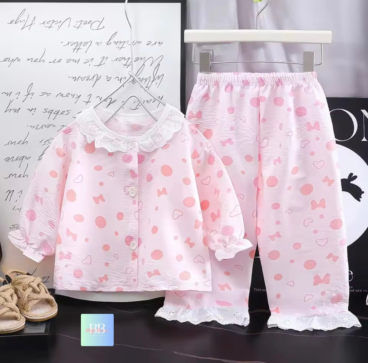 Kids Loose fit Pyjamas with Lace Trim. 4 variants, 3-7Y