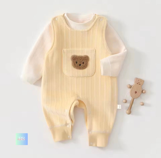 Baby romper with bear design on a white background