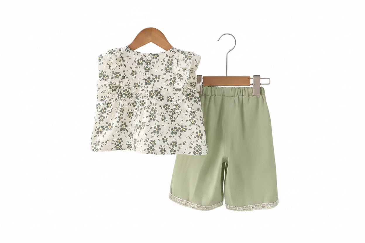 Kids Girls Lightweight Sleeveless Floral Top & Wide Leg Shorts Set. 12M-5Y