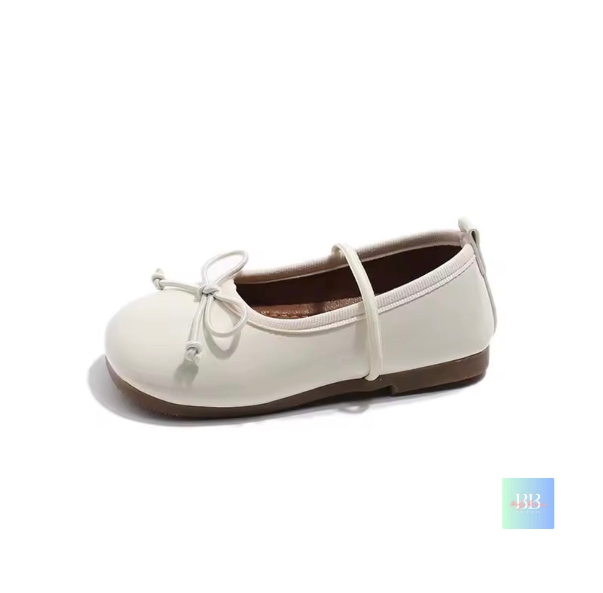 White shoe with a bow on a white background