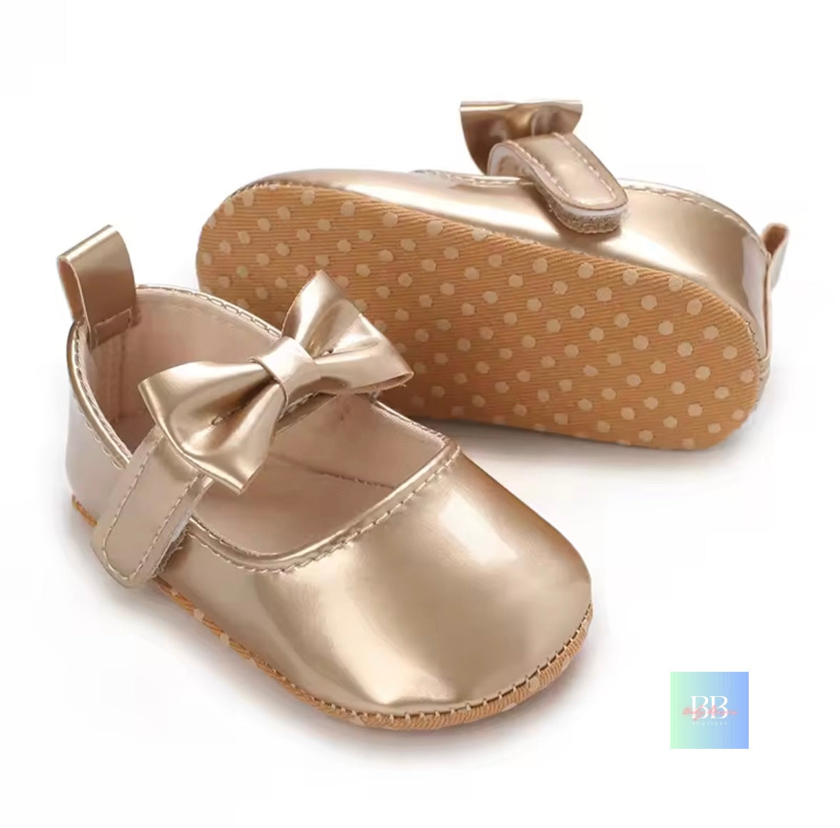 Patent Baby Shoes with Bowknot Velcro Strap. 6 Colours, 0-18M