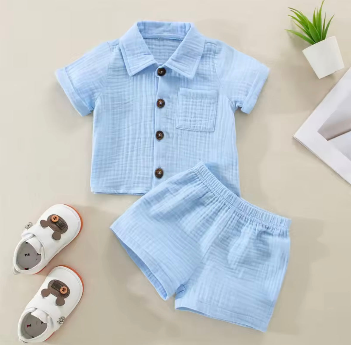Baby Toddler Boys Muslin Shirt & Shorts Set. 6 Colours 0M-3Y