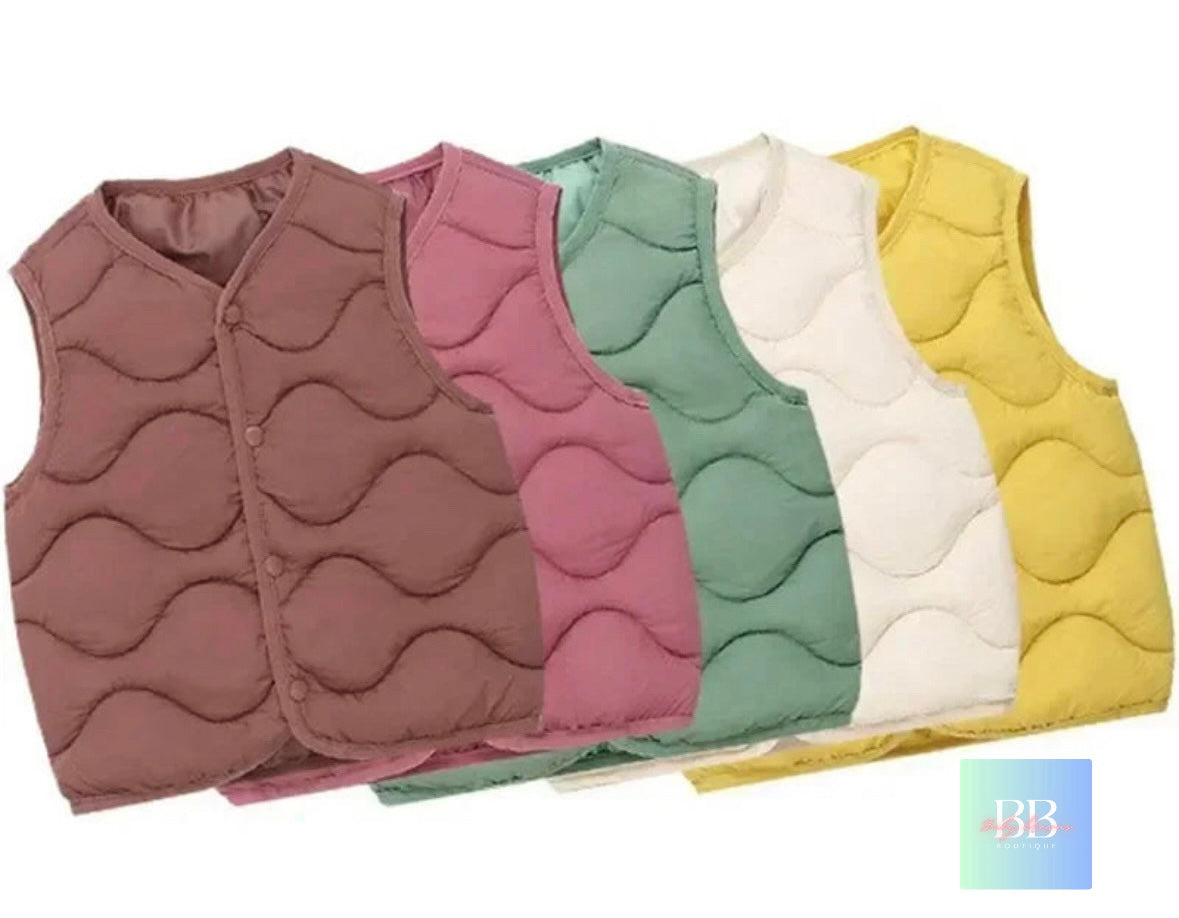 Kids Padded Sleeveless Vest/Bodywarmer with Zip. 5 colours, 2-10Y.