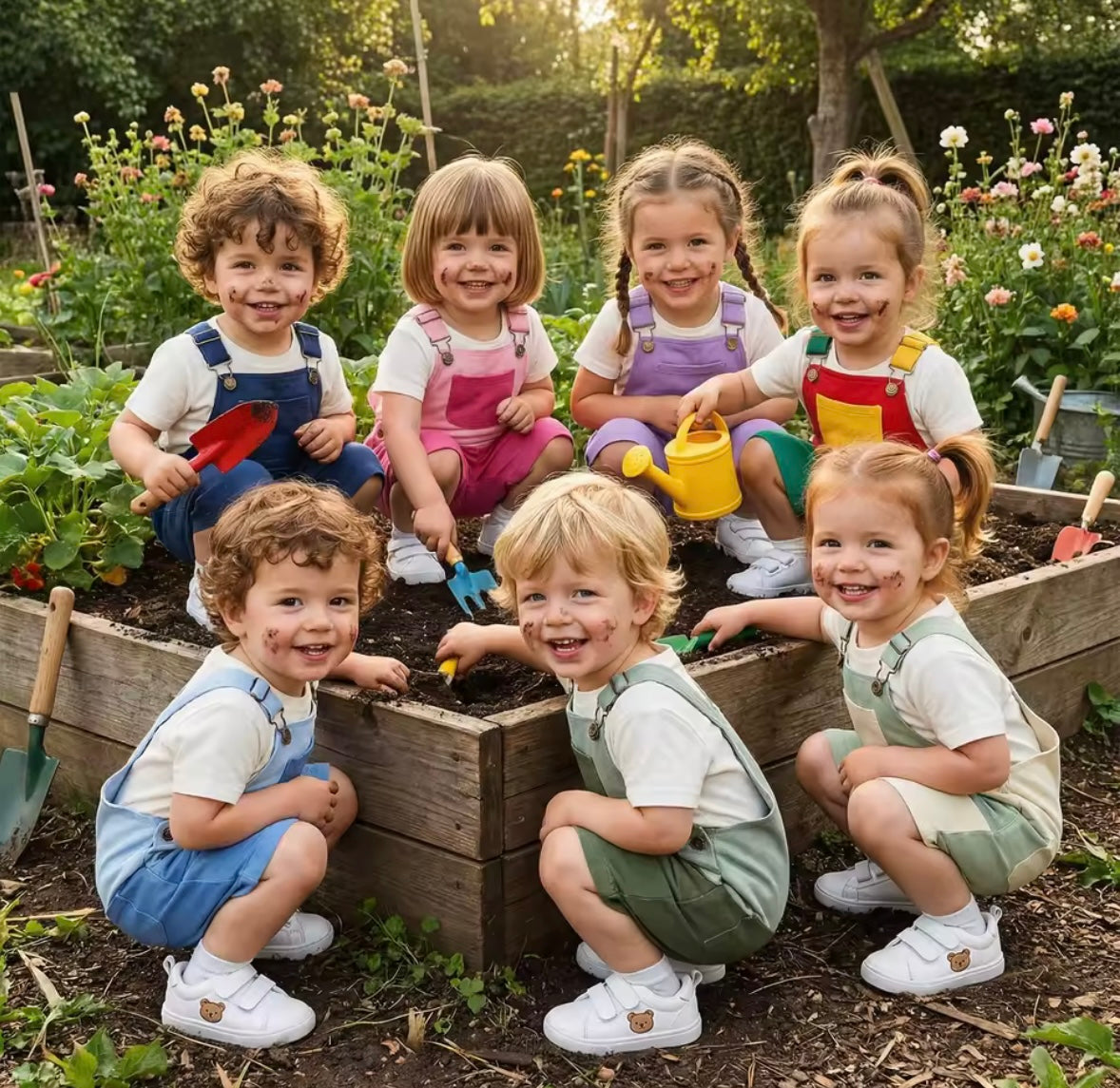 Kids Unisex Patchwork Dungaree Shorts. 6 Colours 12M-4Y