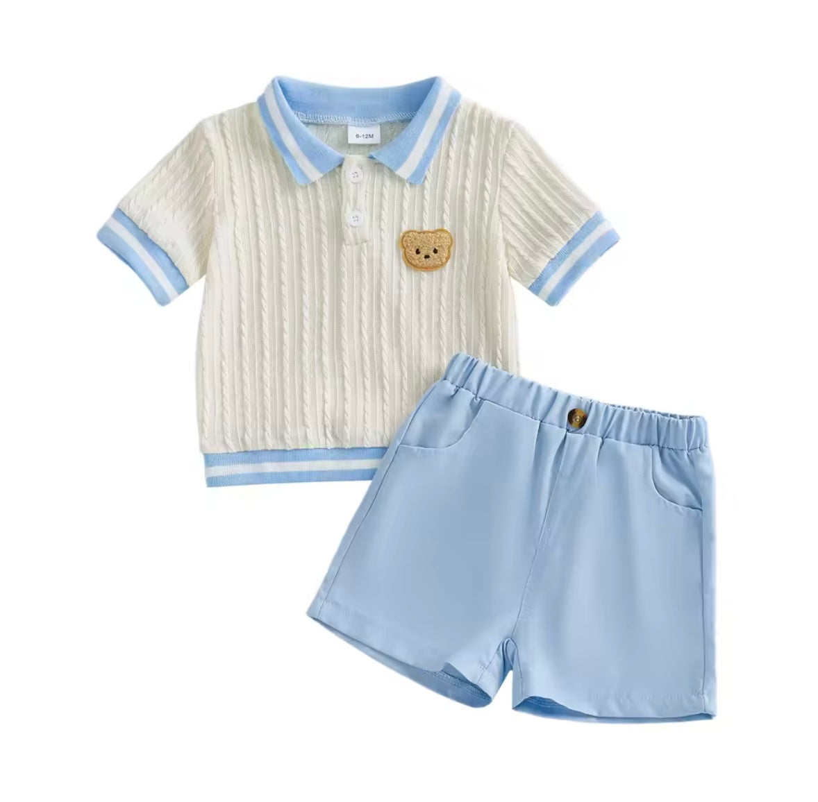 Kids Boys Cable Knit Collared Top & Shorts Set. 2 Colours 6M-4Y.
