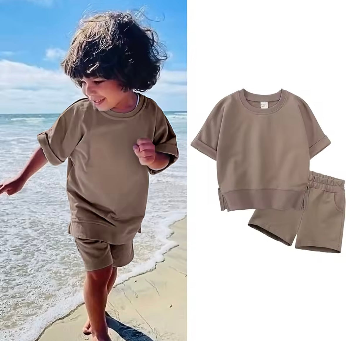 Kids Unisex Lightweight Short Sleeve Sweater & Matching Shorts Set. 6 Colours 12M-7Y