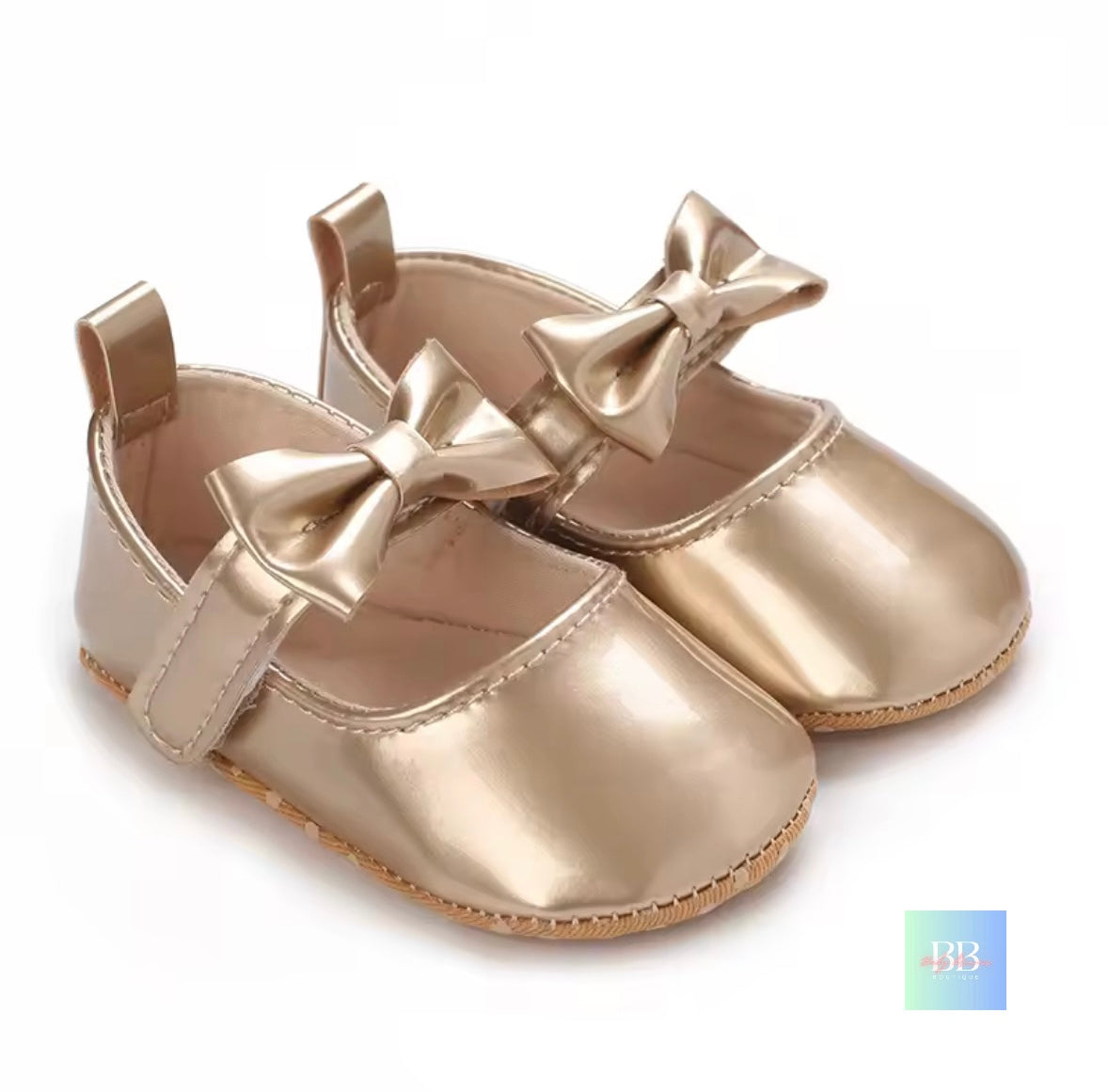 Patent Baby Shoes with Bowknot Velcro Strap. 6 Colours, 0-18M