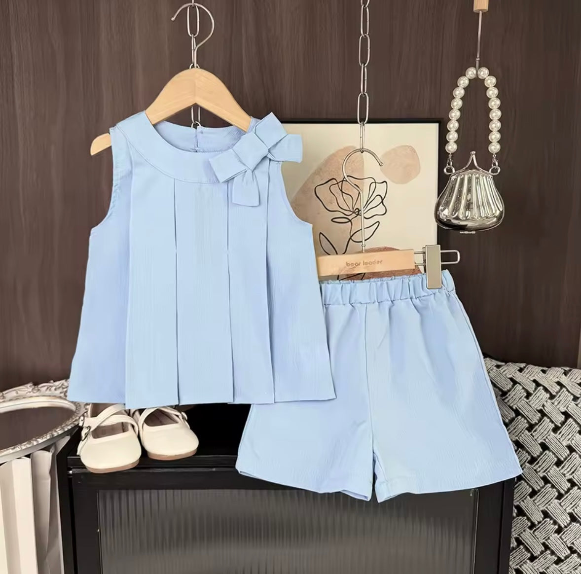 Kids Girls Lightweight Pleated Vest Top & Shorts Set. 5 Colours 3-7Y