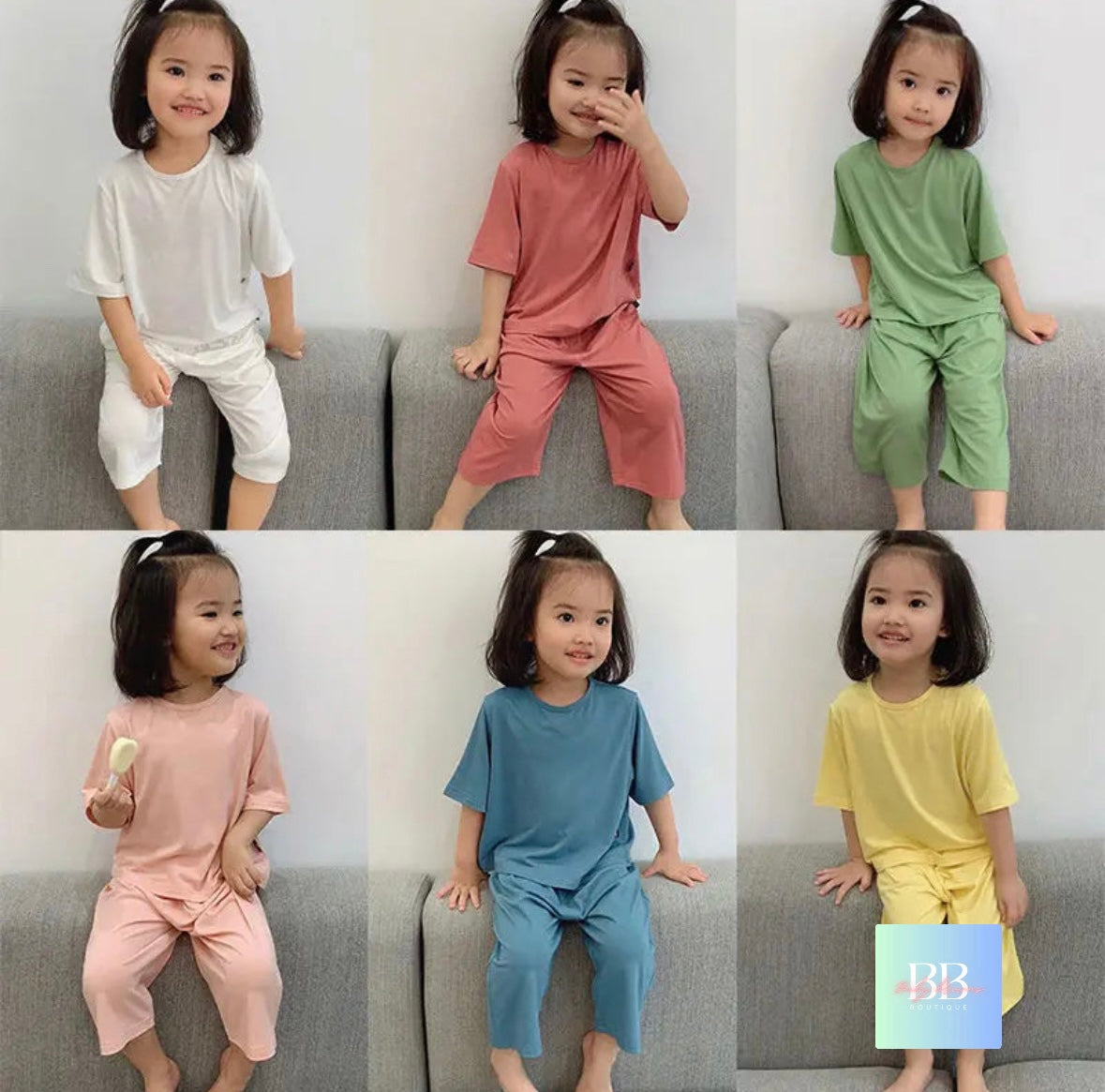 Kids Solid Colour Cotton Pyjamas, Unisex. 5 colours, 12M-6Y