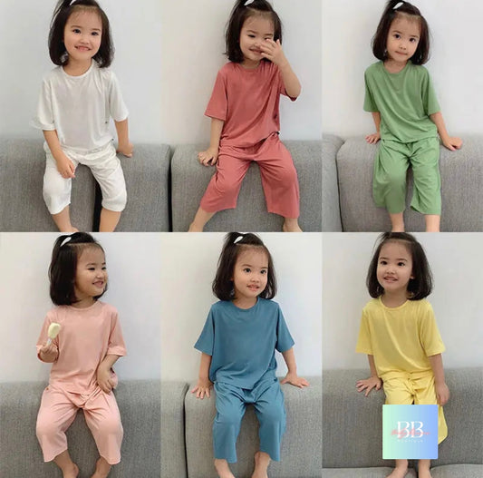 Kids Solid Colour Cotton Pyjamas, Unisex. 5 colours, 12M-6Y