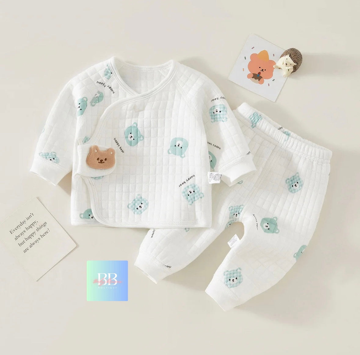 Baby/Toddler Pyjama Sets with Cartoon Bear print. 6 variations, Newborn-6M.