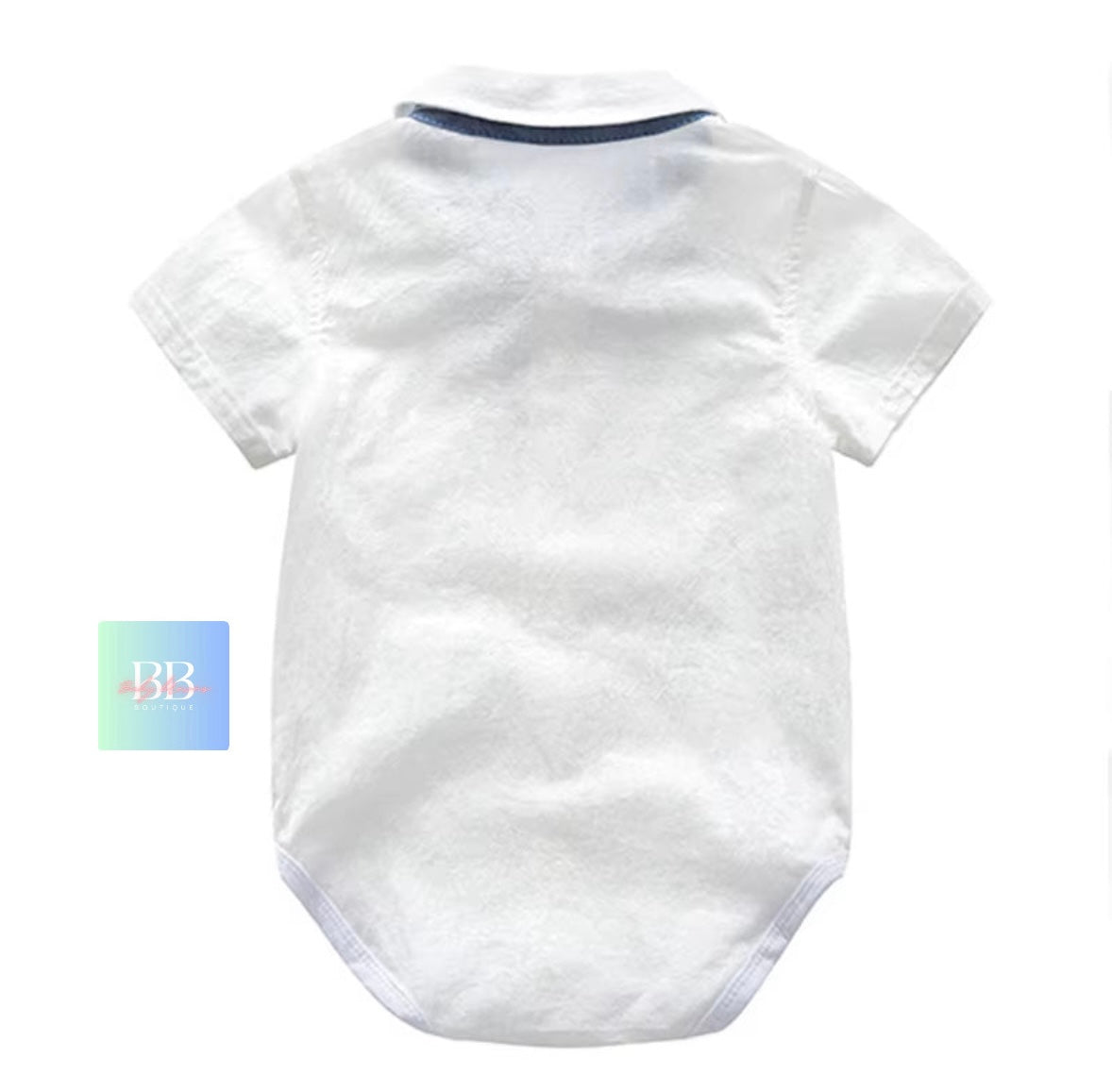 Baby/Toddler Formal Outfit. Short Dungarees, Shirt Style Romper with Bow Tie. 8 colours, 3-24M.