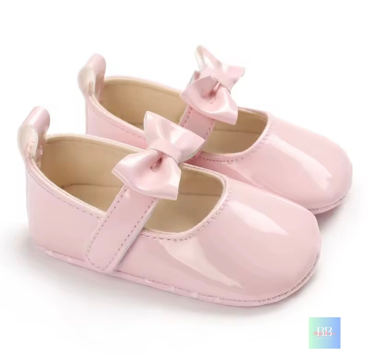 Patent Baby Shoes with Bowknot Velcro Strap. 6 Colours, 0-18M