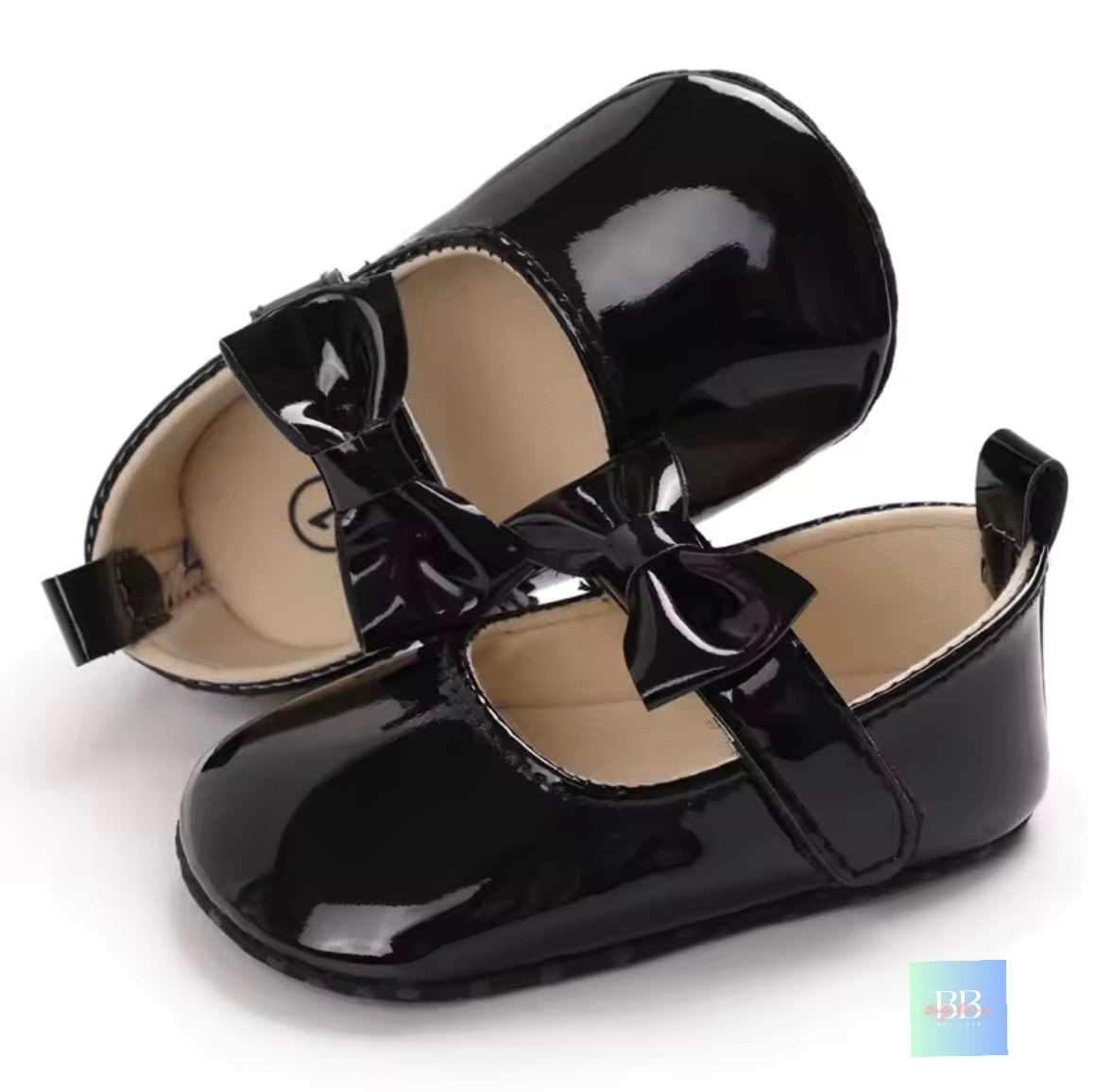 Patent Baby Shoes with Bowknot Velcro Strap. 6 Colours, 0-18M