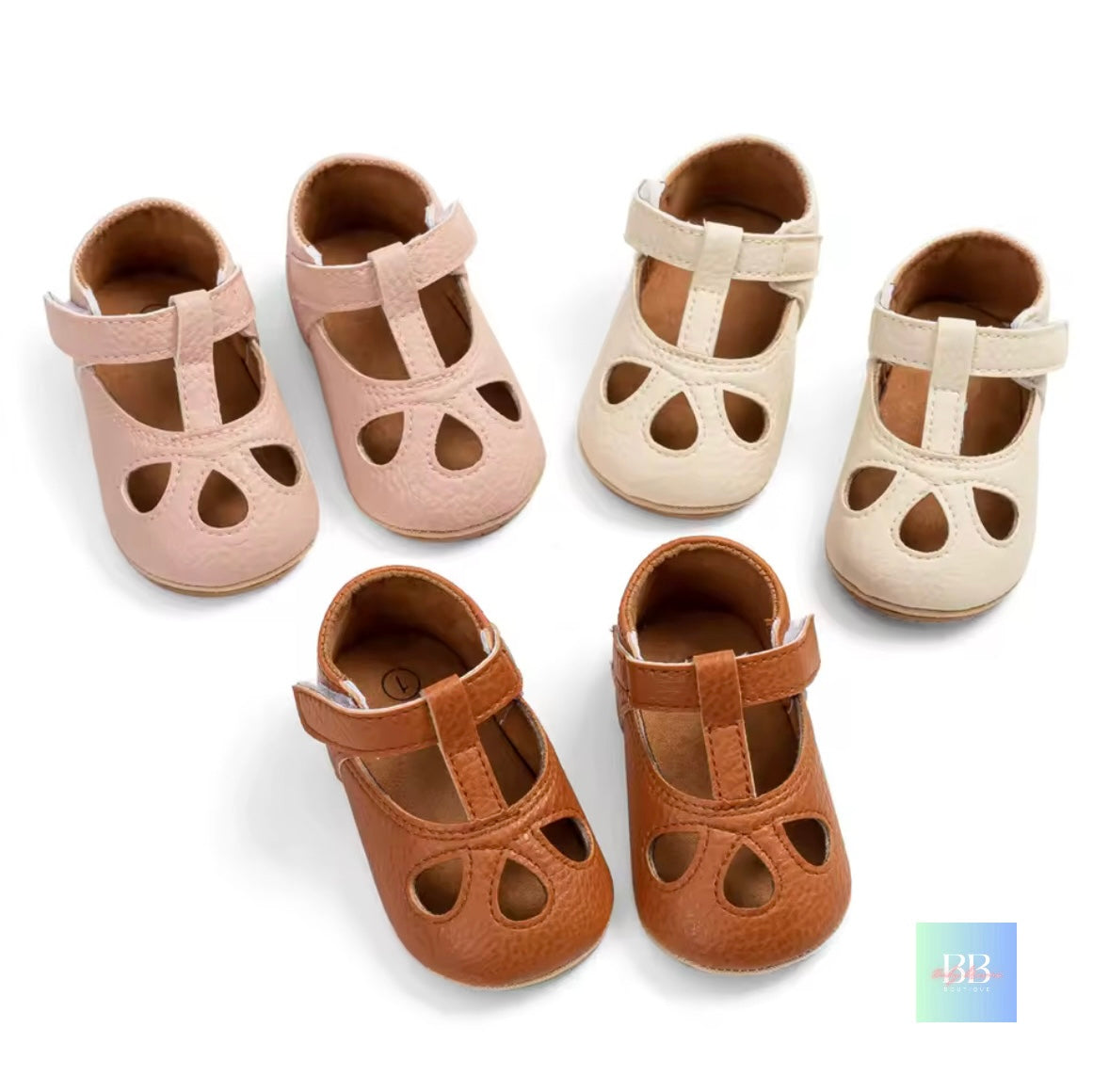 Soft Leather Baby Shoes with Velcro Strap. 3 colours, 0-18M