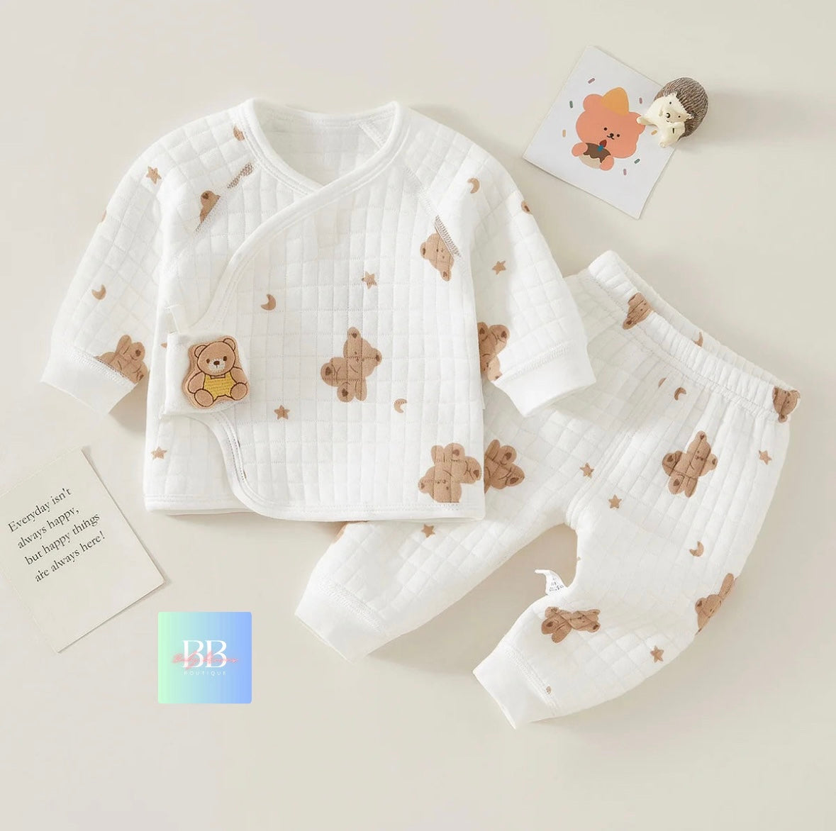 Baby/Toddler Pyjama Sets with Cartoon Bear print. 6 variations, Newborn-6M.