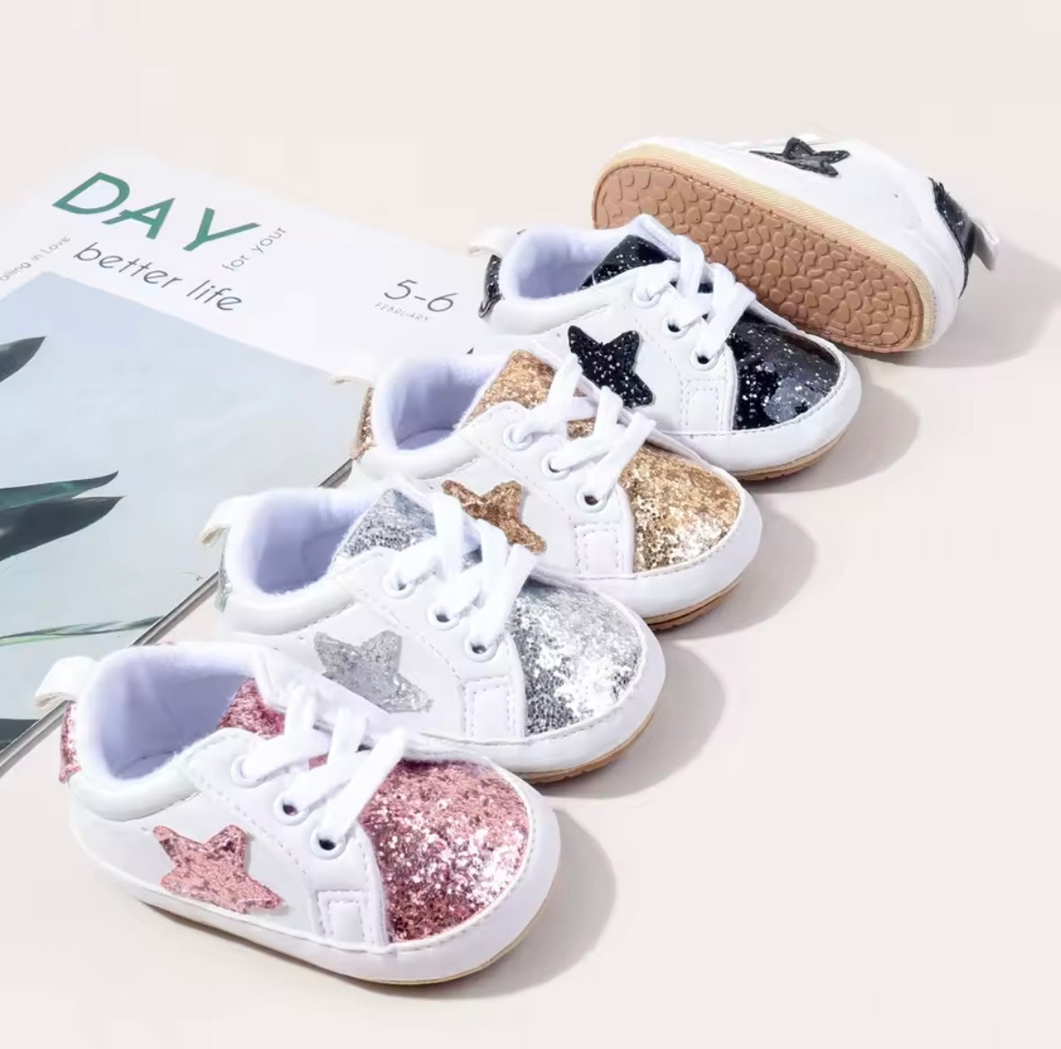Baby Toddler Lace Up Slip On Glitter Sports Shoes. 4 Colours 0M-18M